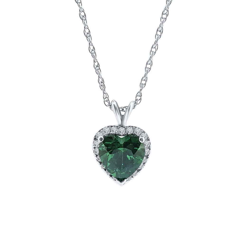 1.35 Ct Emerald & Lab-Created Diamond 925 Sterling Silver Heart Pendant Necklace
